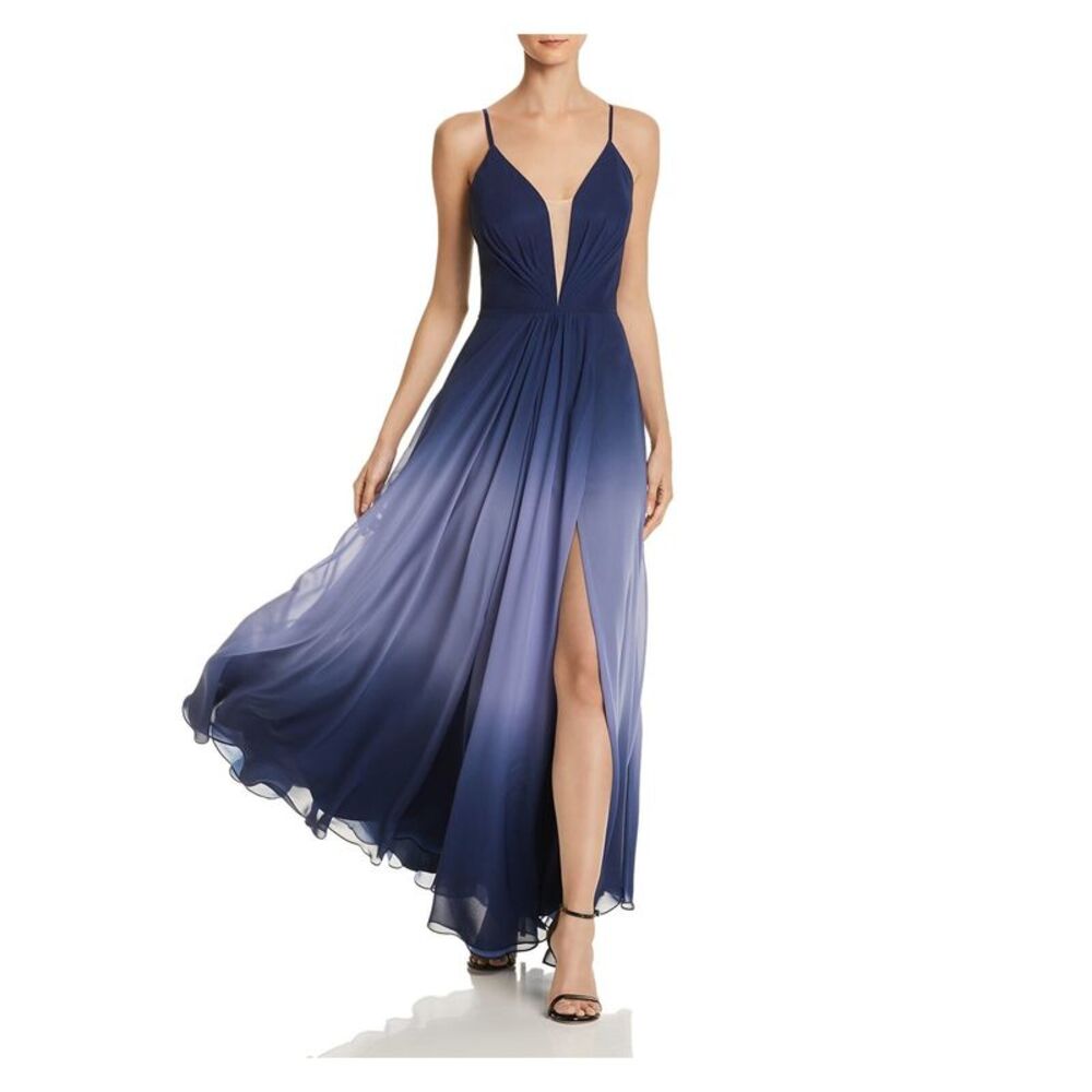 NWT AQUA DRESSES Womens Blue Slit Spaghetti Strap Empire Waist Dress 0
